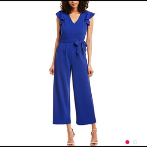 New*T TAHARI V Neck Blue‎ Ruffle Jumpsuit